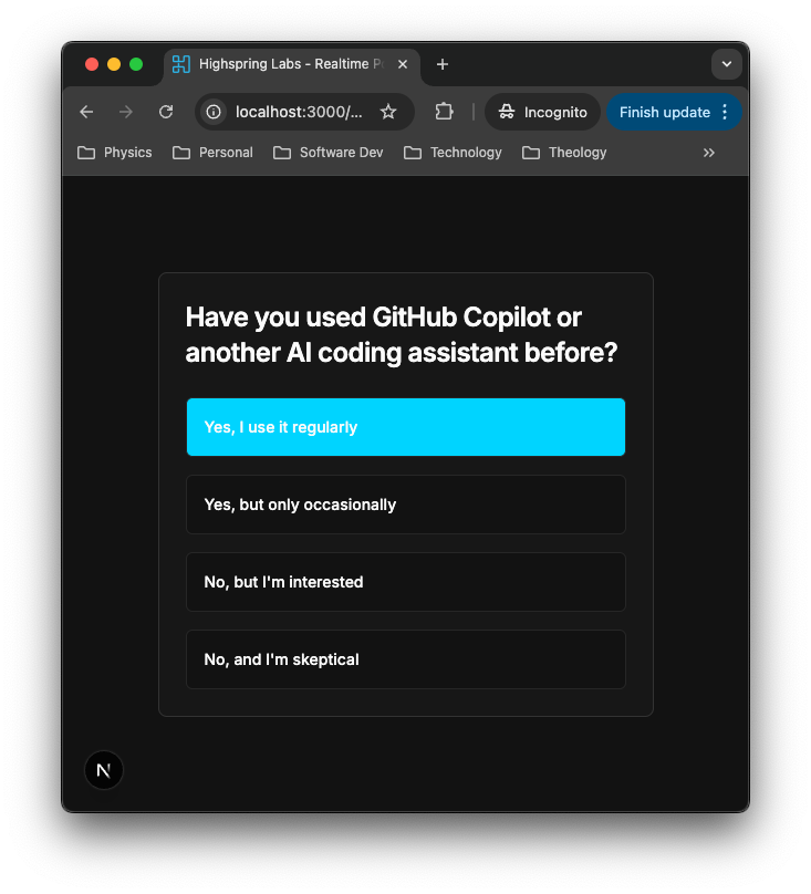 Participant view of question with answer choices